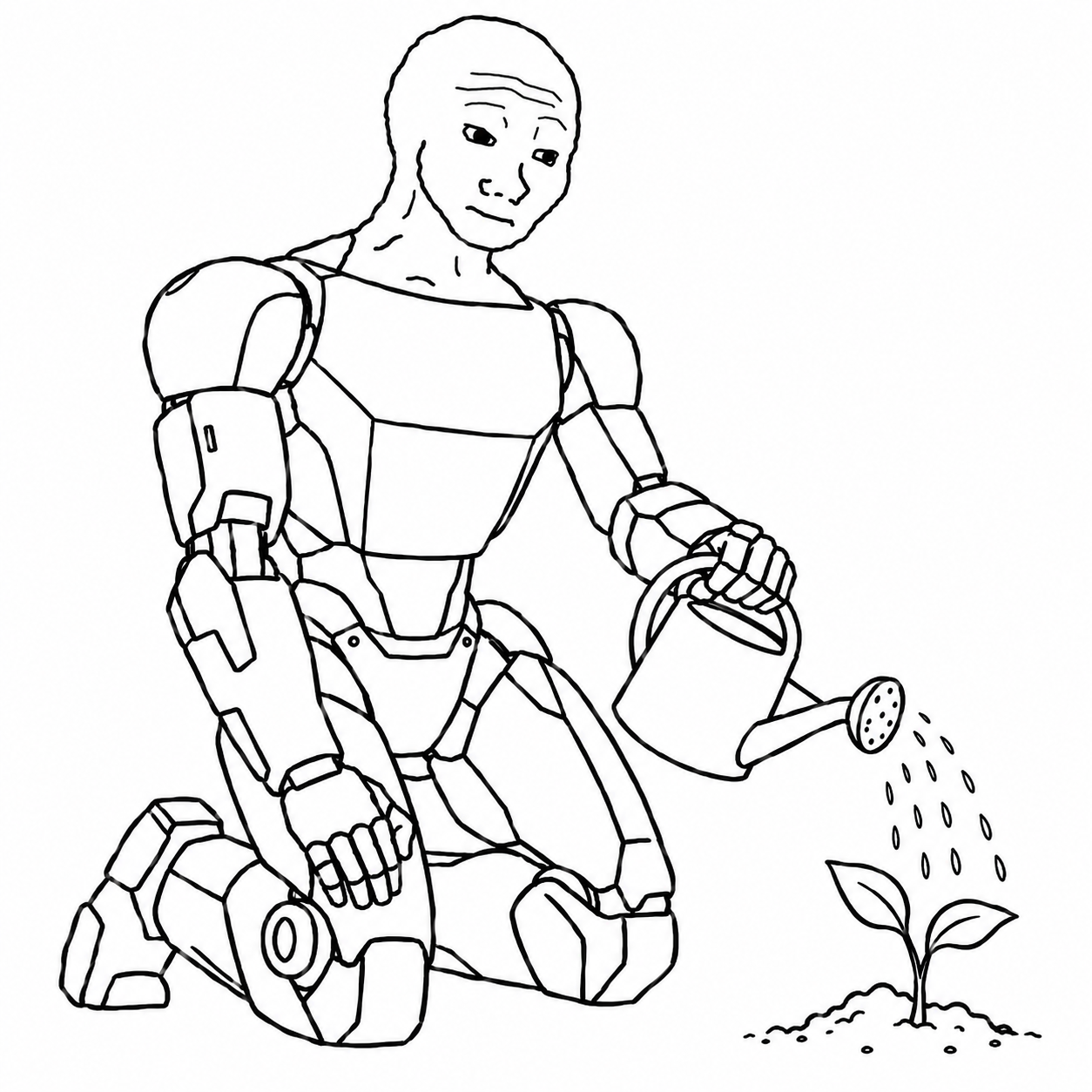 Optimus Wojak watering a plant