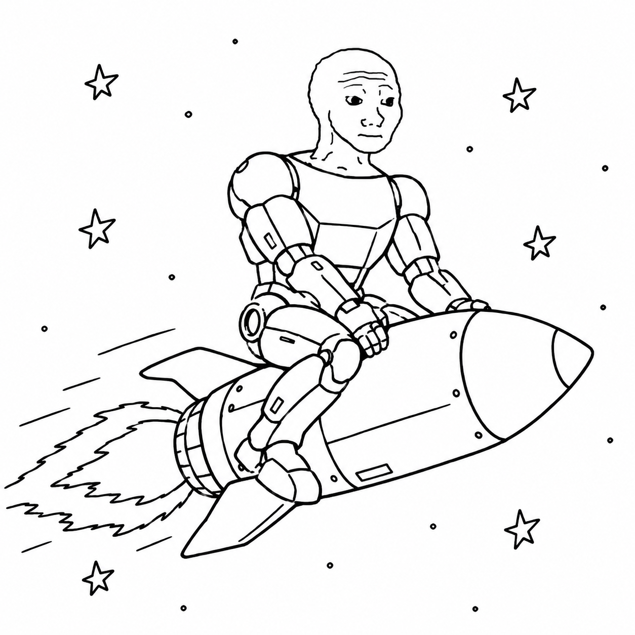 Optimus Wojak riding a rocket